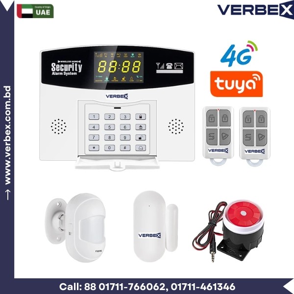 Verbex W214 4G Tuya Smart Alarm System Wireless Burglar Smart Home Security Alarm Control LCD Display IP Camera Motion Sensor