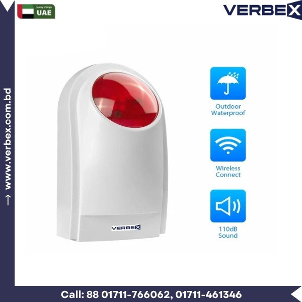 Verbex Wireless Indoor and Outdoor Security Siren Strobe Flash Light Horn for Alarm System