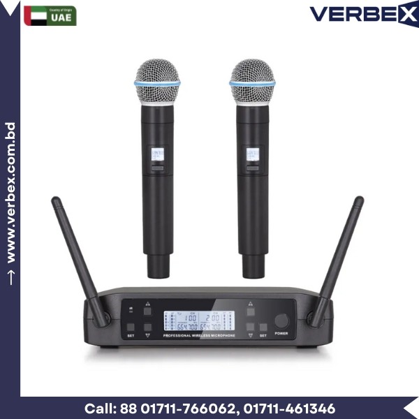 Verbex VT-GLXD4 UHF 2CH Wireless Microphone (2-Hand or 1-Hand & 1-Head/Tie)